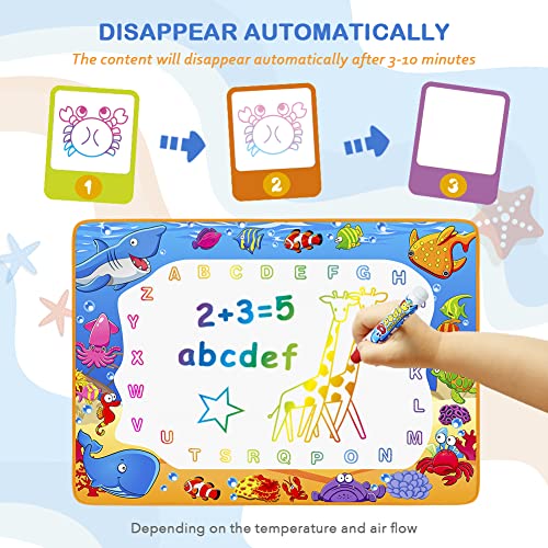 Water Doodle Mat - Kids Painting Writing Color Doodle Drawing Mat Toy Bring Magic Pens Educational Toys for Age 2+ Girls Boys Age Toddler Gift