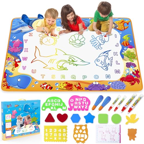 Water Doodle Mat - Kids Painting Writing Color Doodle Drawing Mat Toy Bring Magic Pens Educational Toys for Age 2+ Girls Boys Age Toddler Gift